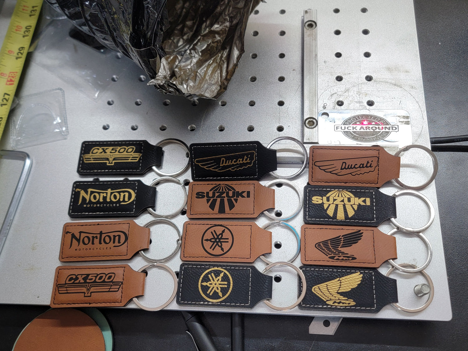 Laser Engraved Leather Motorcycle Keychains